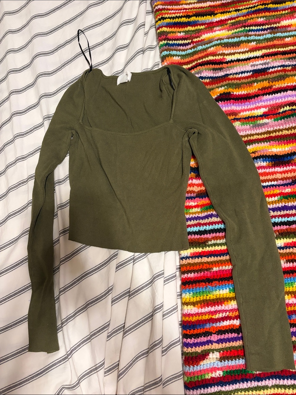 H&M Olive Green Long-Sleeve Square Neck Top